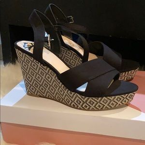 NIB Fergalicious black wedge sandals